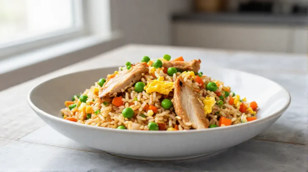 A visually stunning plate of Gordon Ramsay's chicken pilaf recipe, brimming with flavorful chicken, aromatic spices, and fluffy rice.