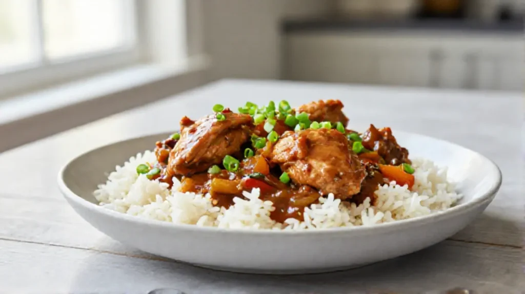 A visually stunning plate of Gordon Ramsay's chicken pilaf recipe, brimming with flavorful chicken, aromatic spices, and fluffy rice.