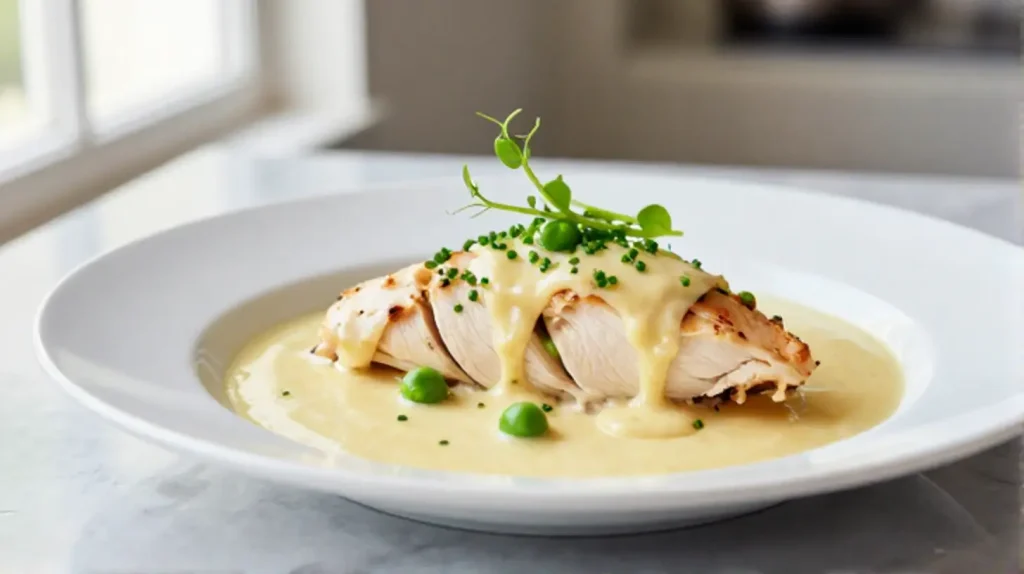 A stunning presentation of the Gordon Ramsay chicken raclette recipe, featuring bubbling melted cheese over tender chicken and roasted potatoes.